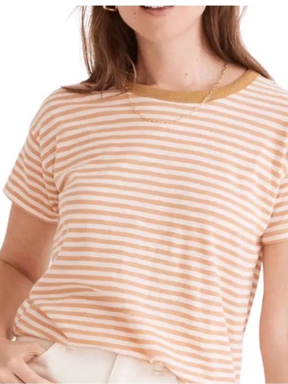 Madewell Baywind Stripe Whisper Cotton Rib-Crewneck Ringer Tee. Large.